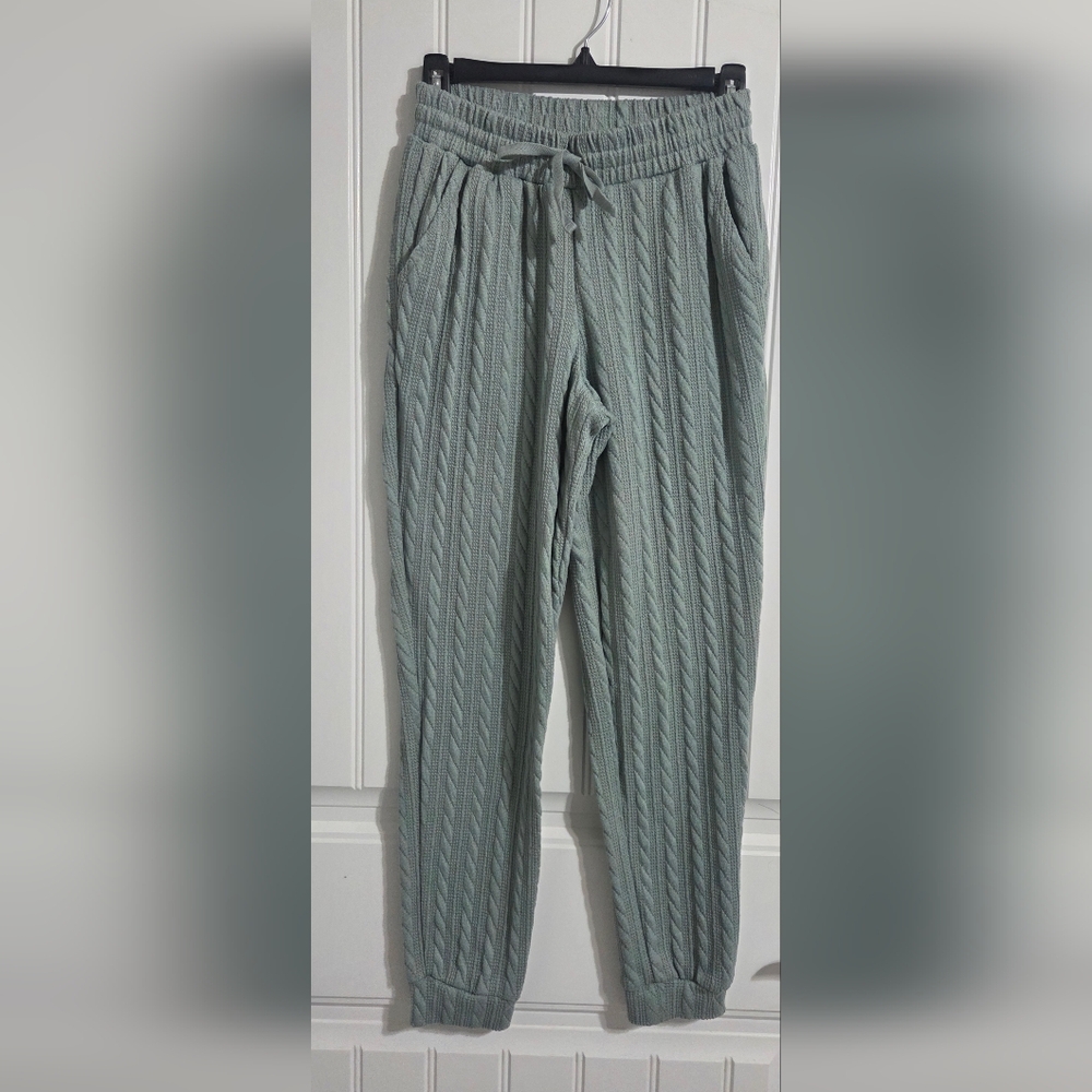 Pink Rose Soft Knit Pattern Pants in Light Green Size Small